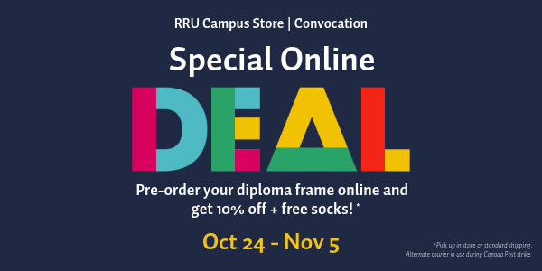 A banner ad for a special online deal. It links to the Campus Store where you can pre-order a diploma frame and get 10% off and free socks. Available October 24 to November 5, 2025