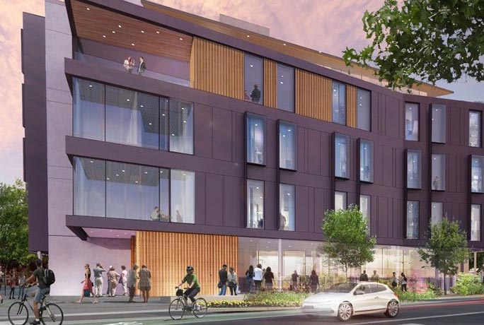 A link to more information about ways to give to support campus spaces at RRU. The image shows a rendering of the Royal Roads University | John Horgan Campus