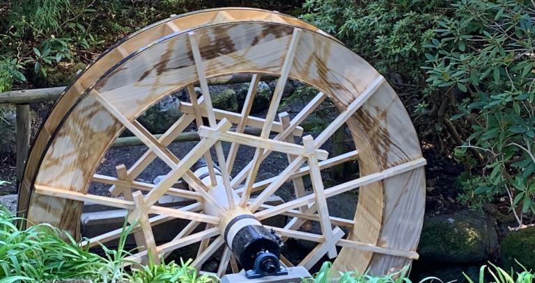 Restored water wheel in the Japanese Gardens.