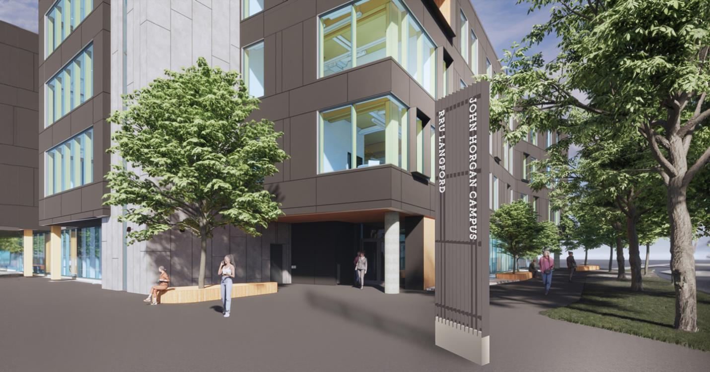 A rendering of the West Shore building for Royal Roads University in Langford