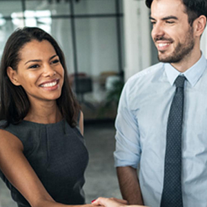 Two students talking to each other