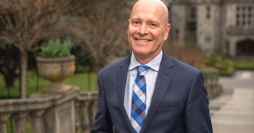 President Philip Steenkamp outside Hatley Castle.