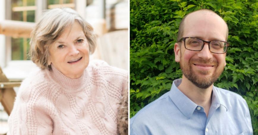 Side-by-side photos of professors Ann and Newell