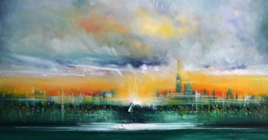 Mixed-media painting "Carbon Thoughts" by Canadian Artist Nancyanne Cowell