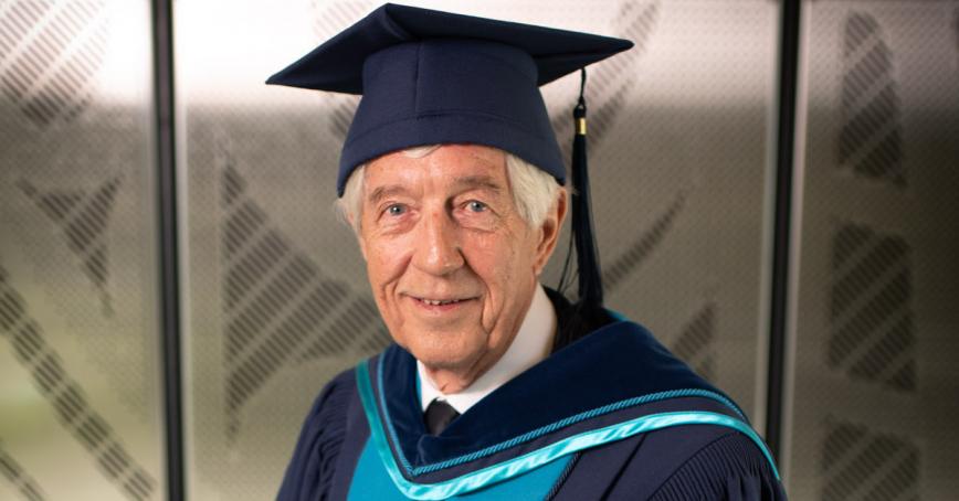 Dan Miller wearing Royal Roads convocation regalia.