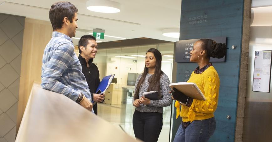 Student in the Sherman Jen building