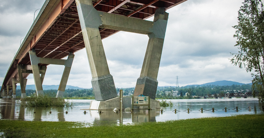 bridge over flooded river