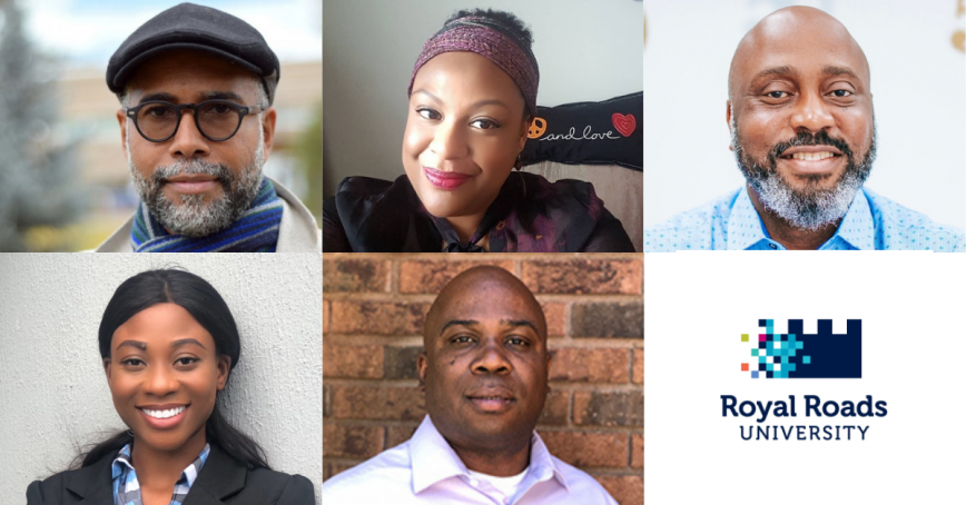 The five Black panel members presenting at "Building an Anti-Racist University: Actions for Achieving Black Equity and Inclusion".