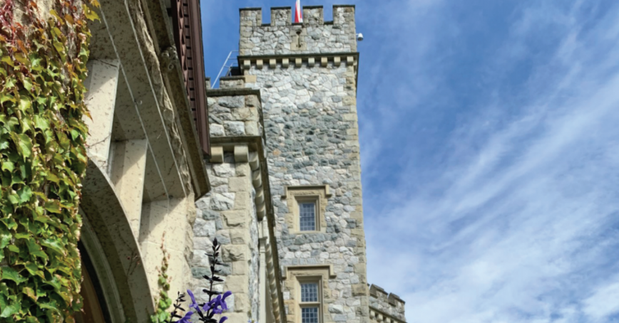 Side view of Hadley Castle with a blue sky day