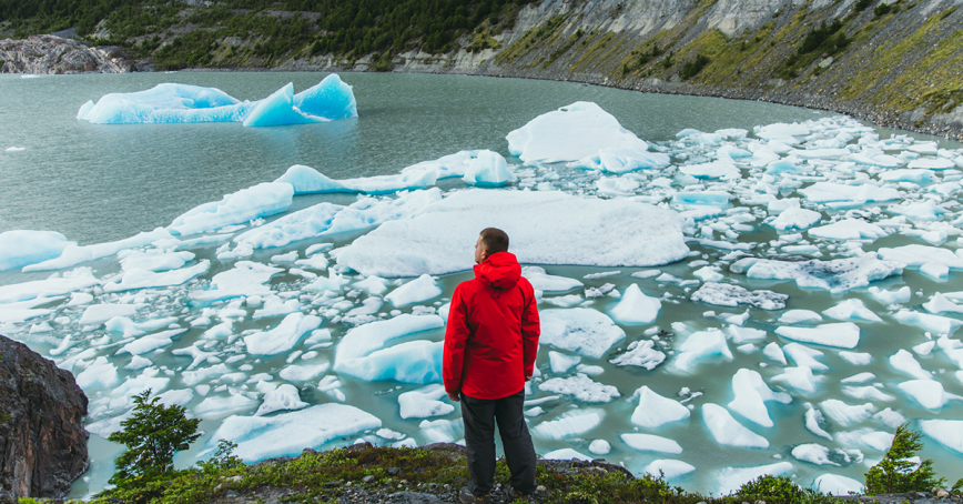 person standing infront of ice