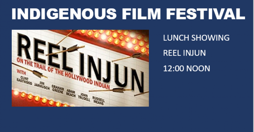 Poster for the Indigenous Film Festival showing the movie  Reel Injun