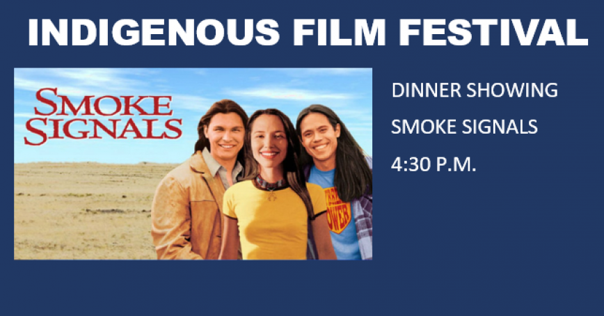 Poster for the Indigenous Film Festival showing the movie Smoke Signals