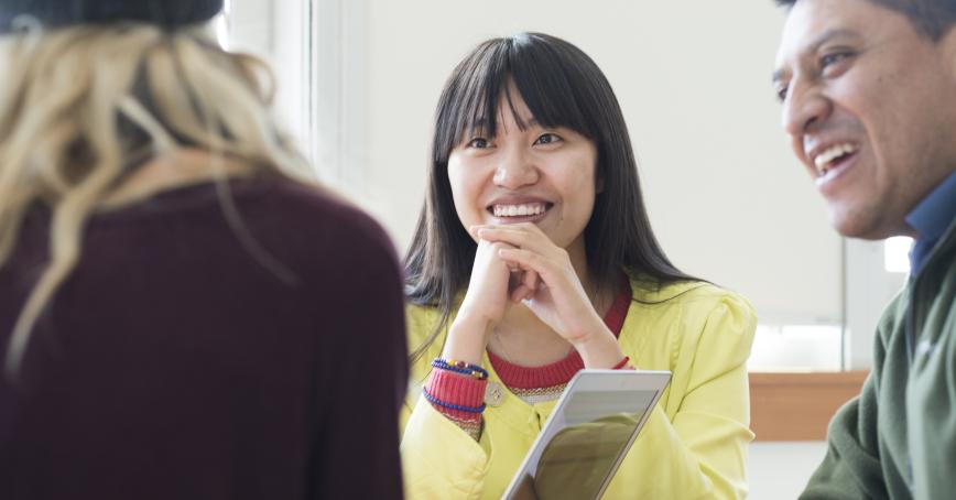 Students smiling and talking