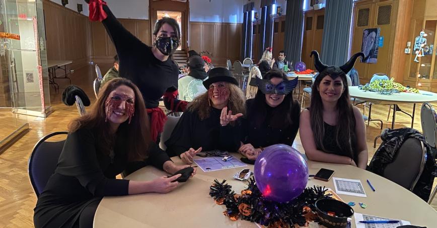 Students celebrating Halloween 2021 on the Grant Quarterdeck