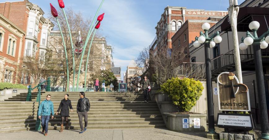 students walking in downtown victoria