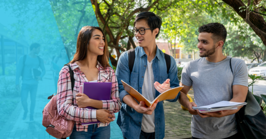 Students walking around campus
