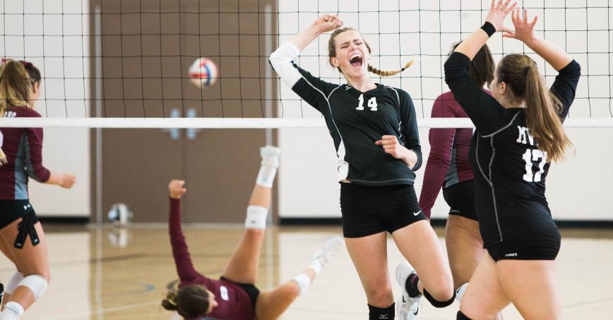 Photo of a woman volleyball team high-fiving. Photo by Vince Fleming on Unsplash