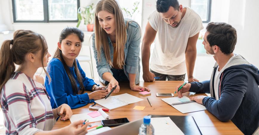 Students working on a group project.
