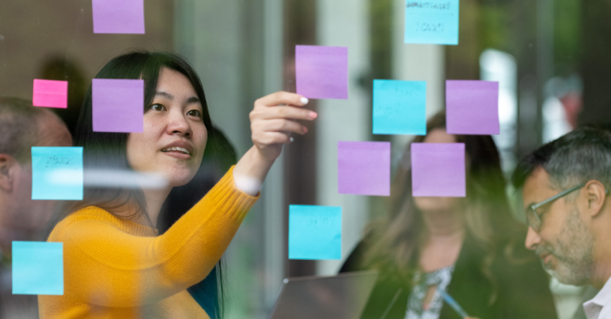 Inspecting notepads on glass
