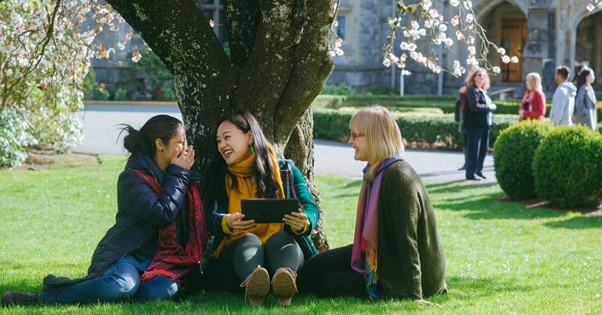 students sitting outside