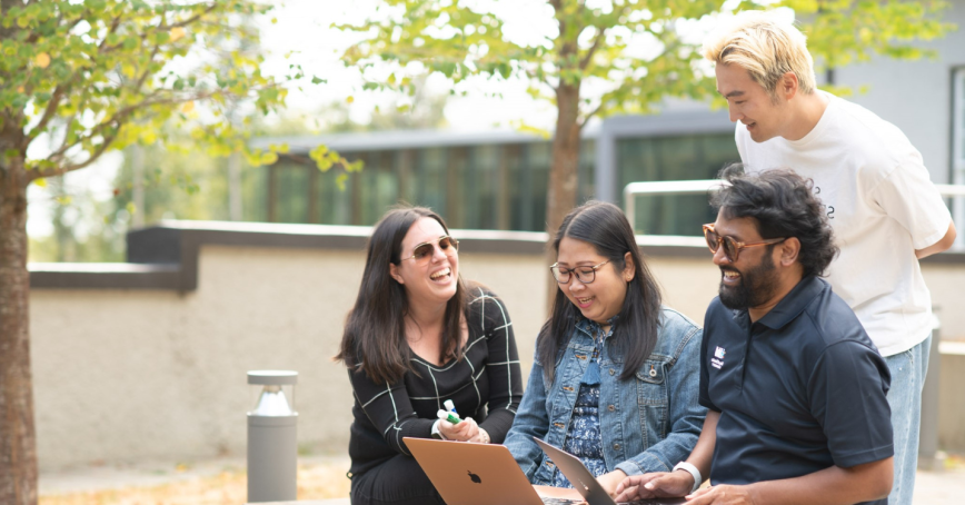 Students talking and laughing