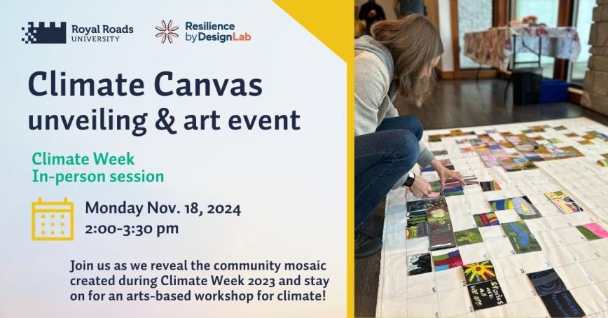Climate Week climate mural event poster with photo of mosaic being assembled