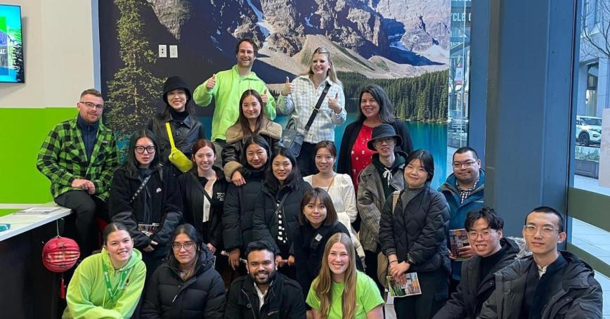 A group photo of tourism students at Royal Roads University