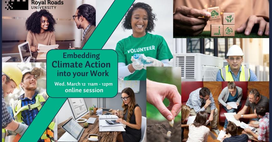 Composite event graphic with title and images of people in various jobs or taking action