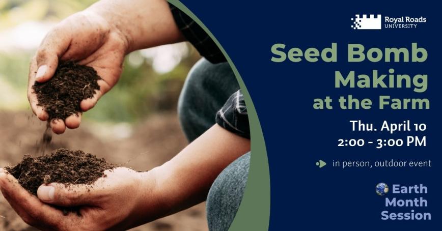 Earth Month session graphic with hands, soil and event details