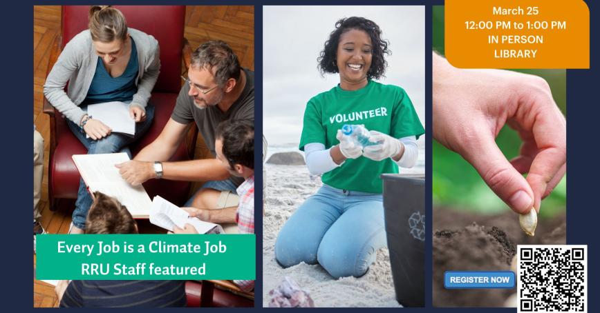 Thumbnail with people volunteering, working in group, and planting a seed.