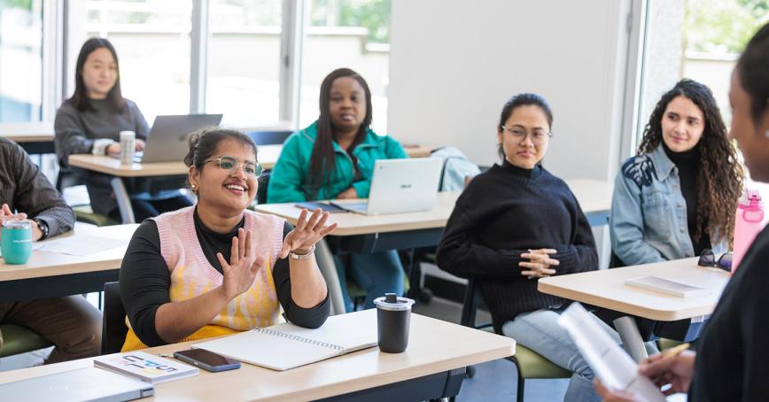 Students discussing in a classroom