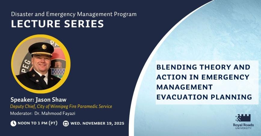 A headshot of Jason Shaw in his uniform with the event information against a blue background.