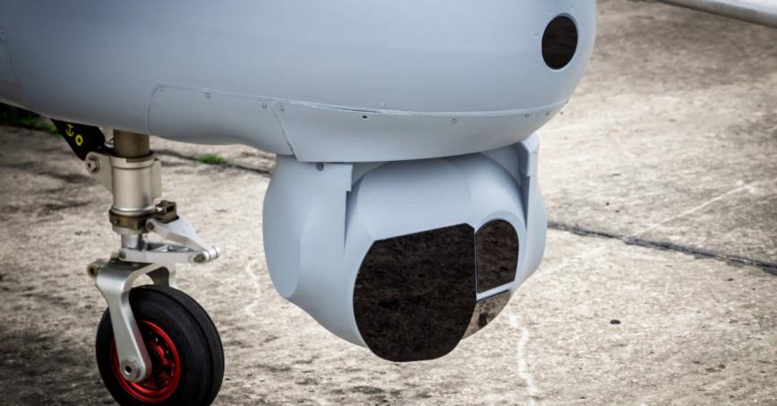 gimbal under an unmanned aerial surveillance drone aircraft