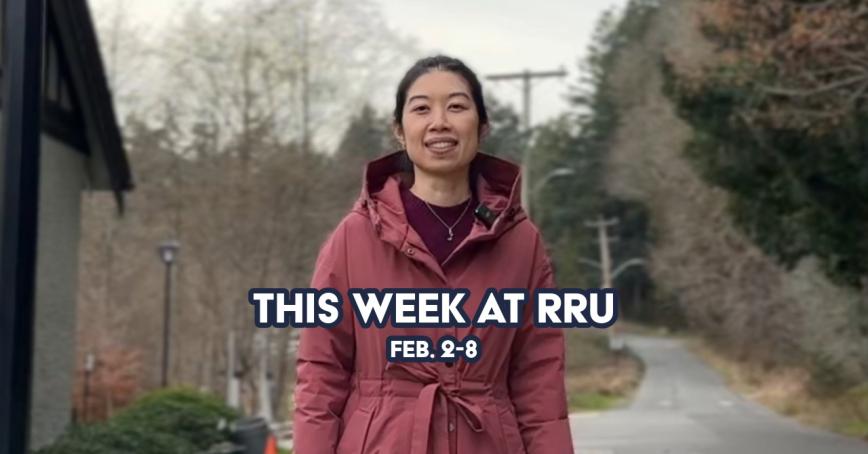 Women standing outside of sherman jen building at Royal Roads University.