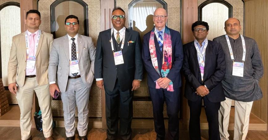 RRU President Philip Steenkamp with Jindal University delegates at MOU signing