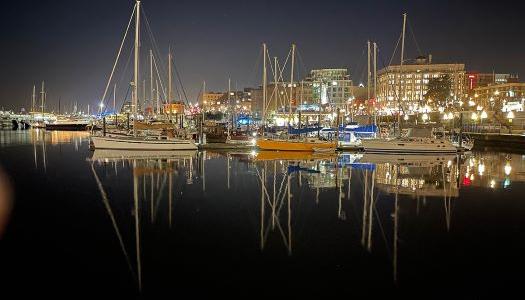 night time picture of the boats in Inner Harbour Victoria BC