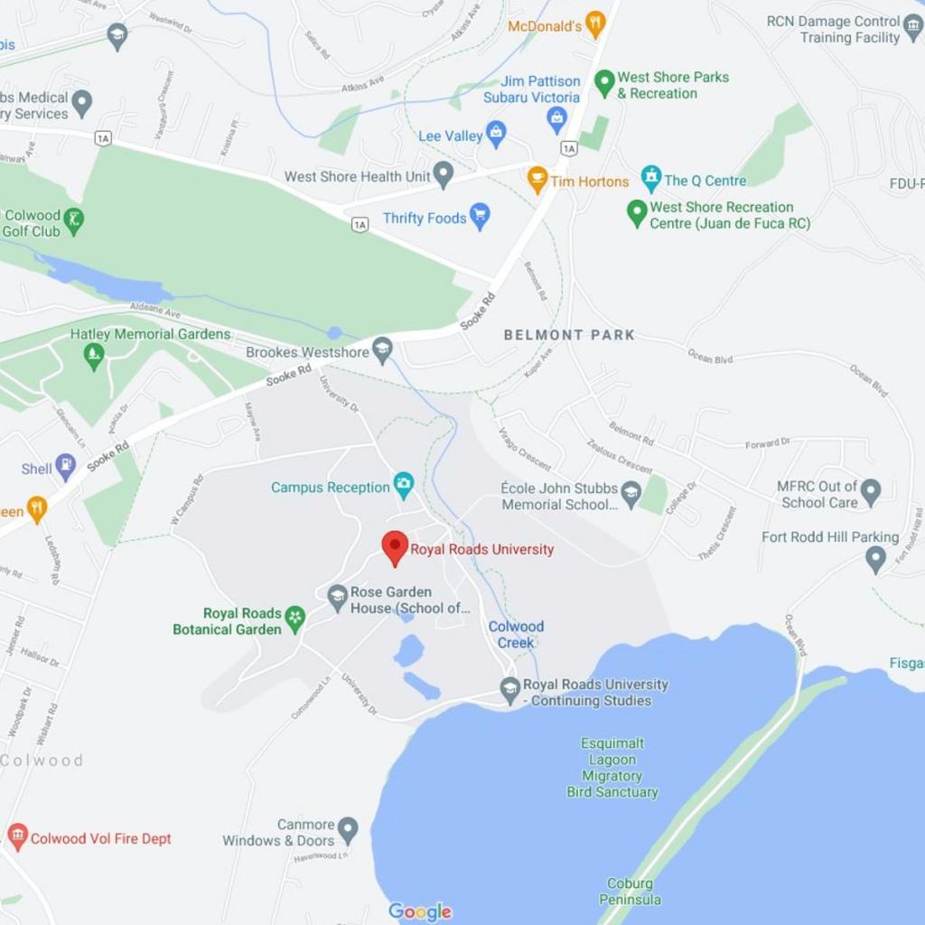 Google map of Royal Roads University location