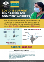 Poster with person from India with face mask and what they are fundraising for and fundraising target, $280,000.