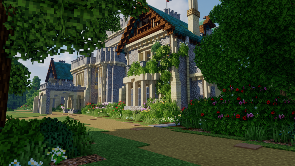 A virtual depiction of Hatley Castle as seen in Minecraft.
