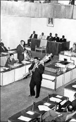 Max Carey removing the Mace from Jamaica's parliament proceedings.