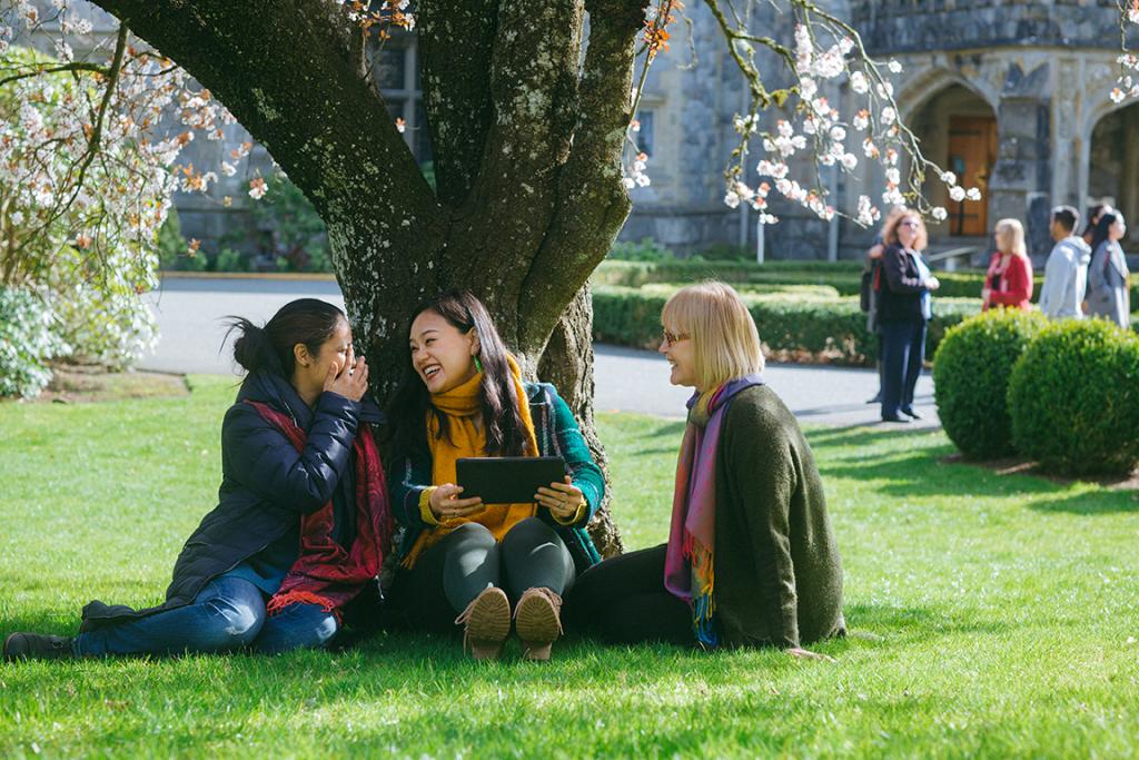 students talking on campus