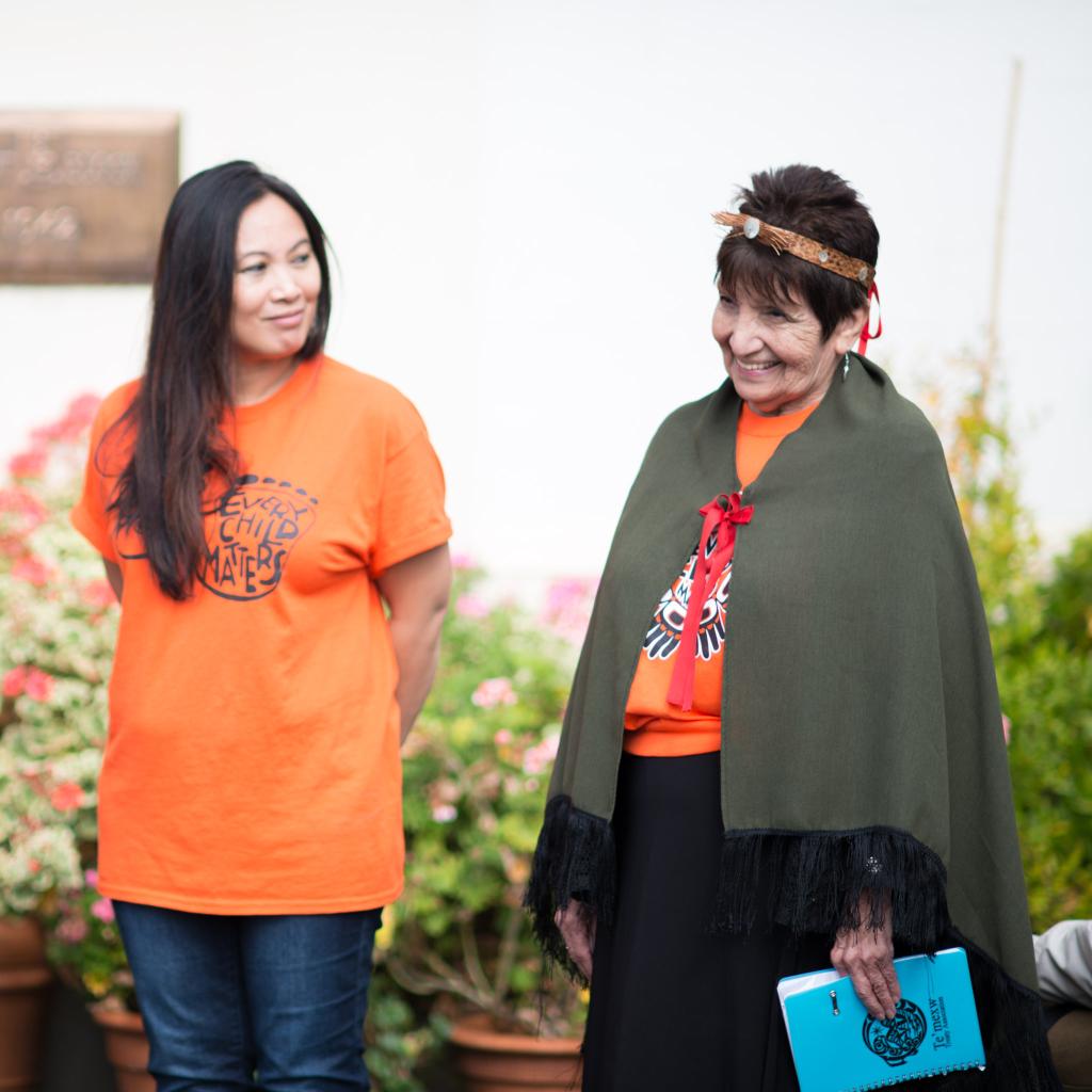 Elder Shirley Alphonse speaks at Orange Shirt Day event at RRU.