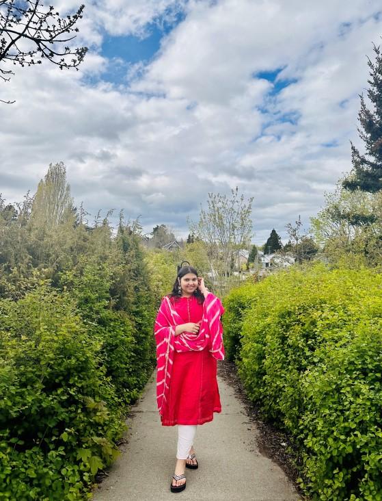 Khushi Sutariya, BBA student, wearing traditional clothes from her home country of India.