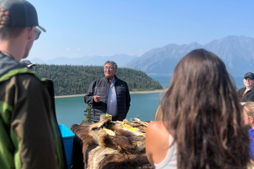 Elder James Allen (Champagne & Aishihik First Nations) shares cultural knowledge and stories about his family's trapline on the shores of Kluane Lake