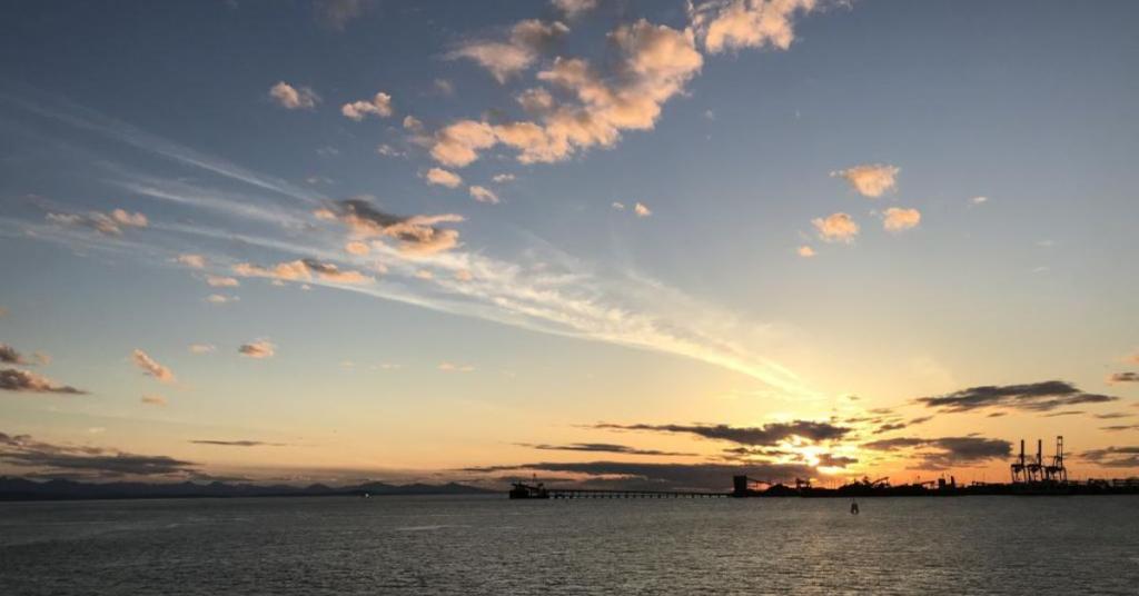 A sunset with clouds over the ocean