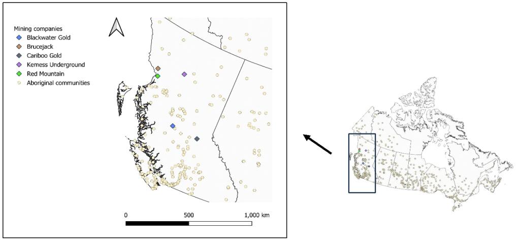 Map of mines in BC