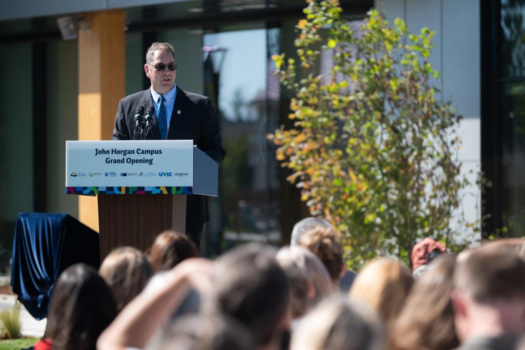 Langford Mayor Scott Goodmanson at the podium