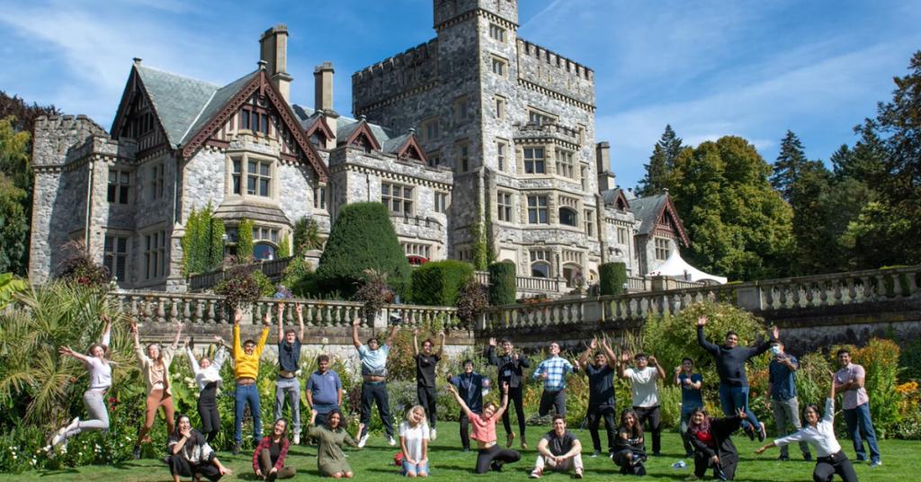 Group of students on the croquet lawn near Hatley Castle