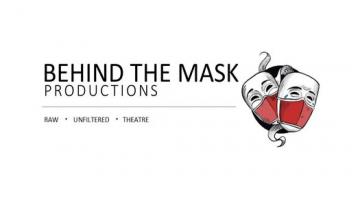 Behind the mask productions sign with two masks with masks on them.