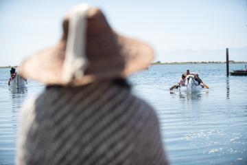 photo of canoe landing at National Indigenous Peoples Day at Royal Roads University